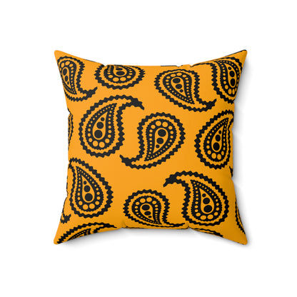 Orange, Black Retro Paisley Cushion Pillow