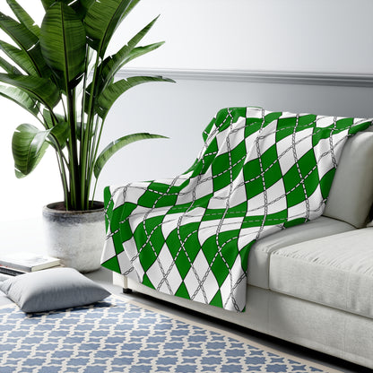Green, White Retro Argyle Blanket Throw