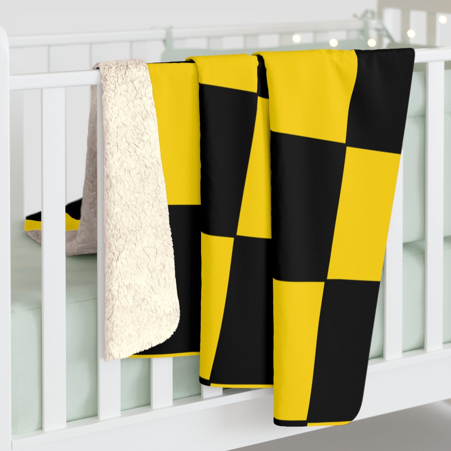 Gold, Black Retro Check Blanket Throw