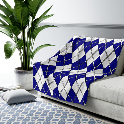 Dark Blue, White Retro Argyle Blanket Throw