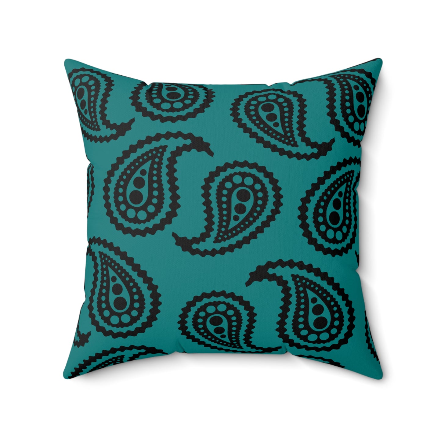 Teal, Black Retro Paisley Cushion Pillow