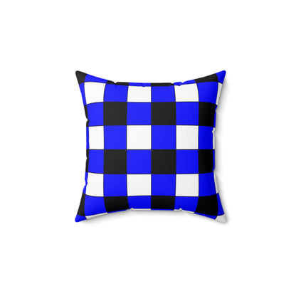 Blue, Black, White Retro Check Cushion Pillow