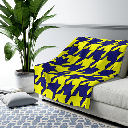 Navy Blue, Yellow Retro Houndstooth Blanket Throw