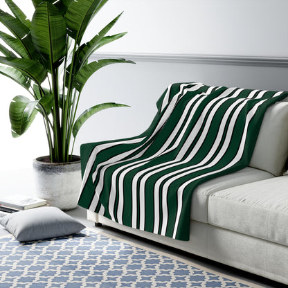 Dark Green, White Retro Stripes Blanket Throw