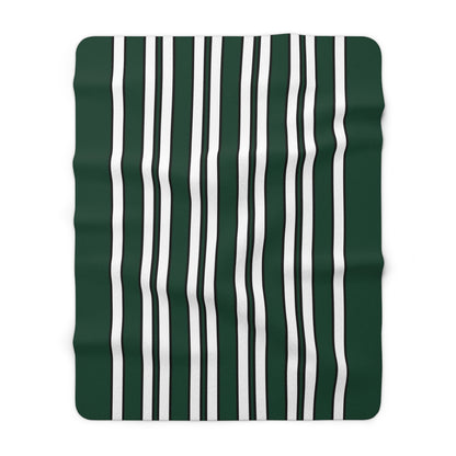 Dark Green, White Retro Stripes Blanket Throw