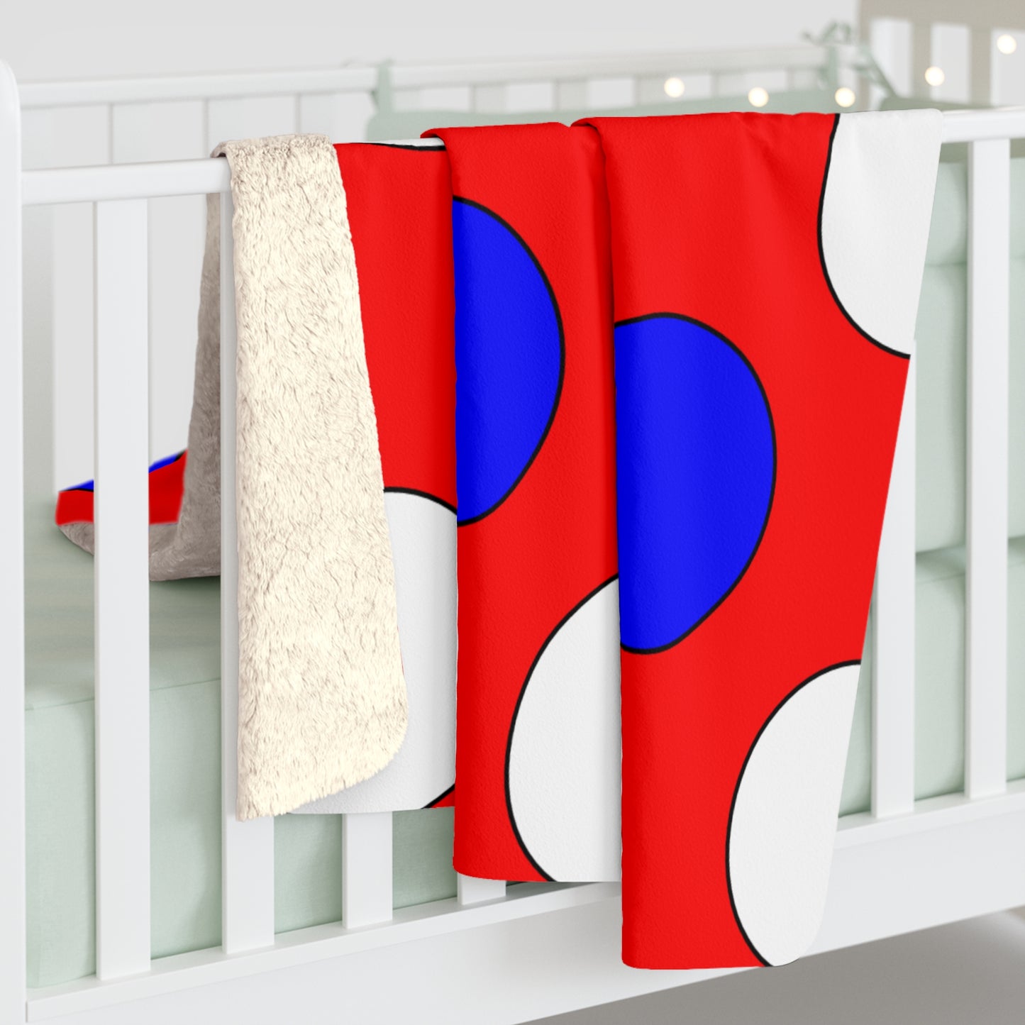 Red, White, Blue Retro Polka Dots Blanket Throw