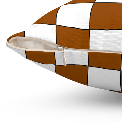 Brown, White Retro Check Cushion Pillow