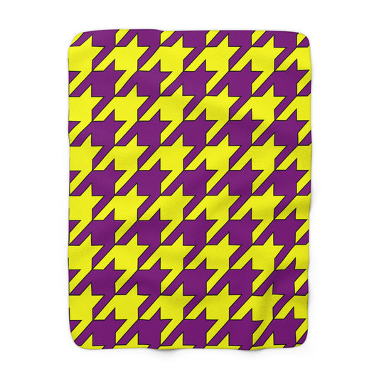 Purple, Yellow Retro Houndstooth Blanket Throw