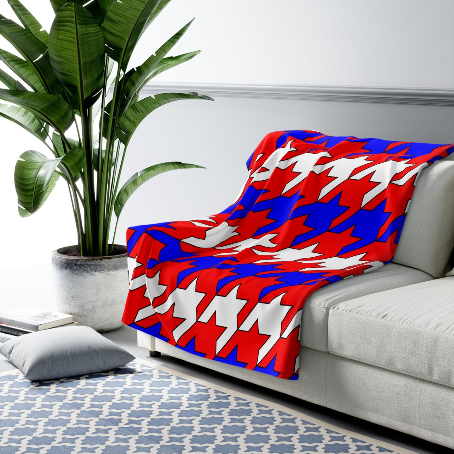 Red, White, Blue Retro Houndstooth Blanket Throw