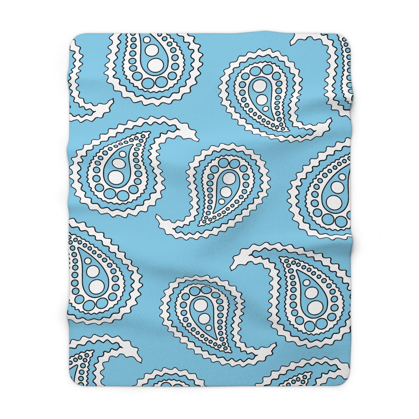 Sky Blue, White Retro Paisley Blanket Throw