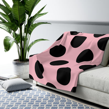 Pink, Black Retro Polka Dots Blanket Throw