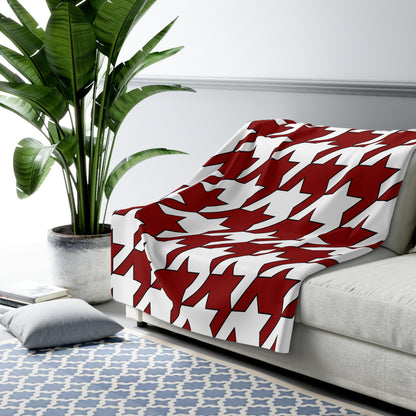 Dark Red, White Retro Houndstooth Blanket Throw