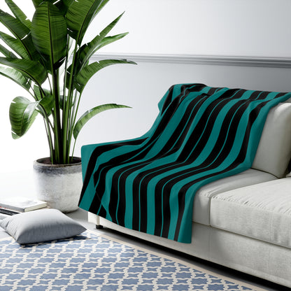 Teal, Black Retro Stripes Blanket Throw