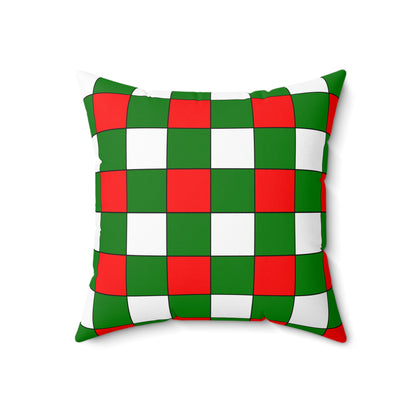 Green, White, Red Retro Check Cushion Pillow