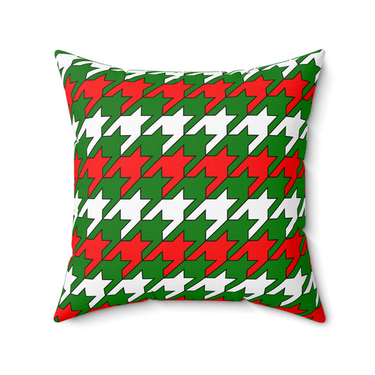 Green, White, Red Retro Houndstooth Cushion Pillow