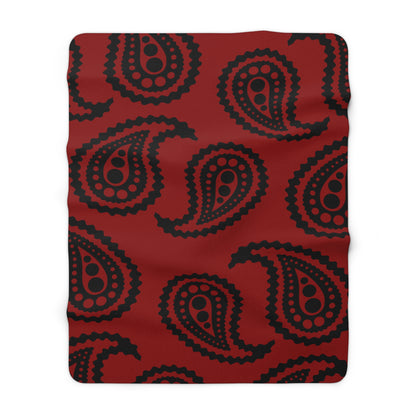 Dark Red, Black Retro Paisley Blanket Throw