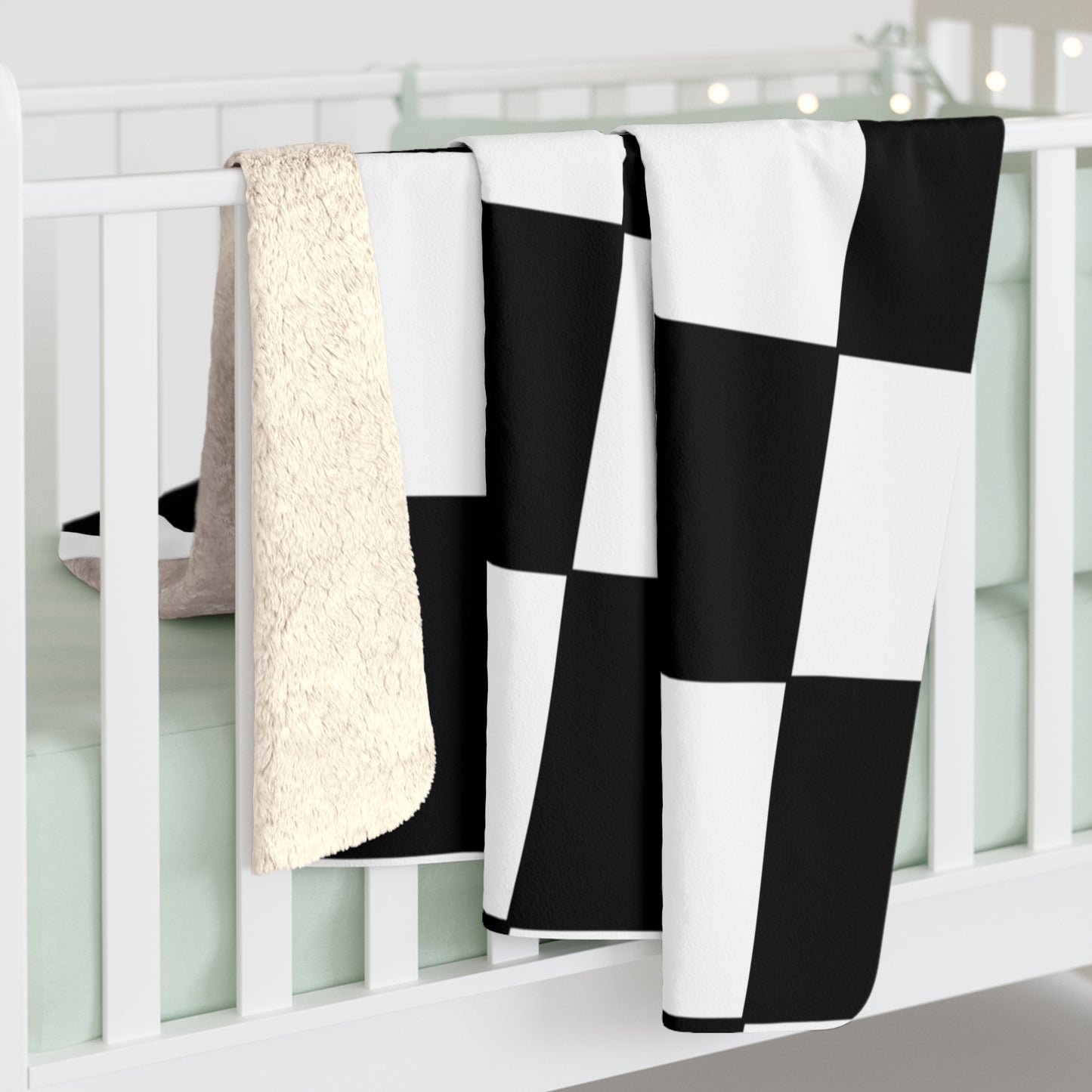White, Black Retro Check Blanket Throw