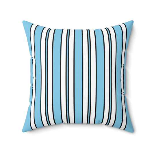 Sky Blue, White Retro Stripes Cushion Pillow