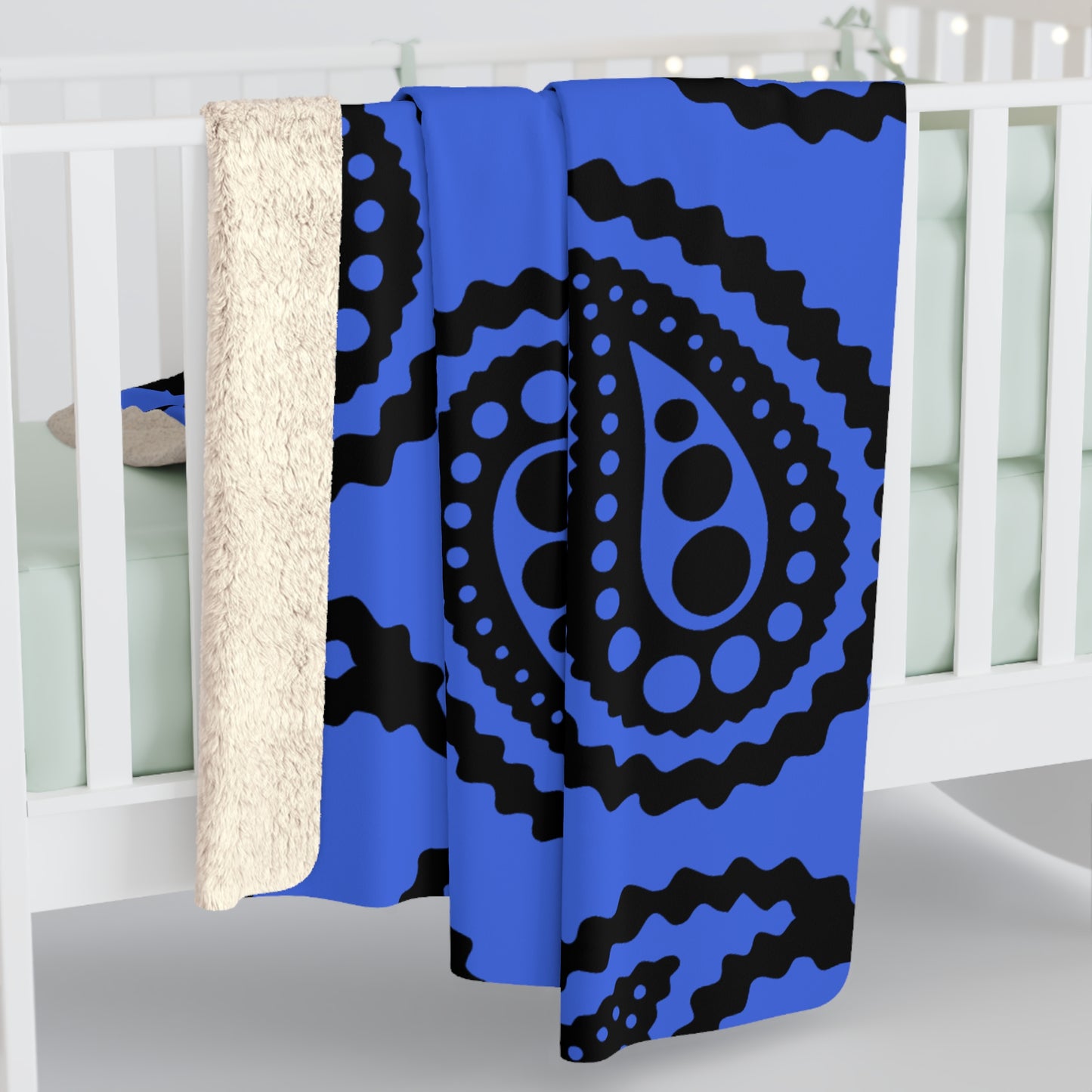 Royal Blue, Black Retro Paisley Blanket Throw