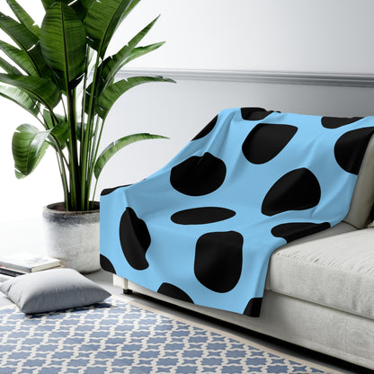 Light Blue, Black Retro Polka Dots Blanket Throw