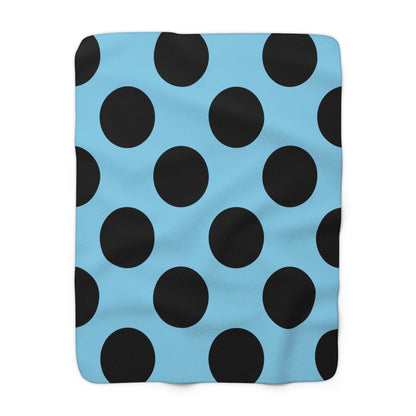 Sky Blue, Black Retro Polka Dots Blanket Throw