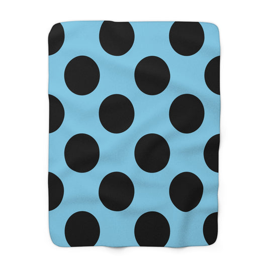 Sky Blue, Black Retro Polka Dots Blanket Throw