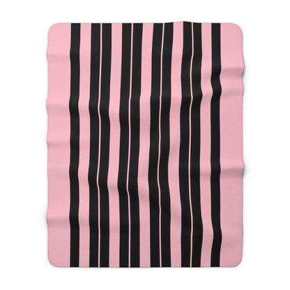 Pink, Black Retro Stripes Blanket Throw
