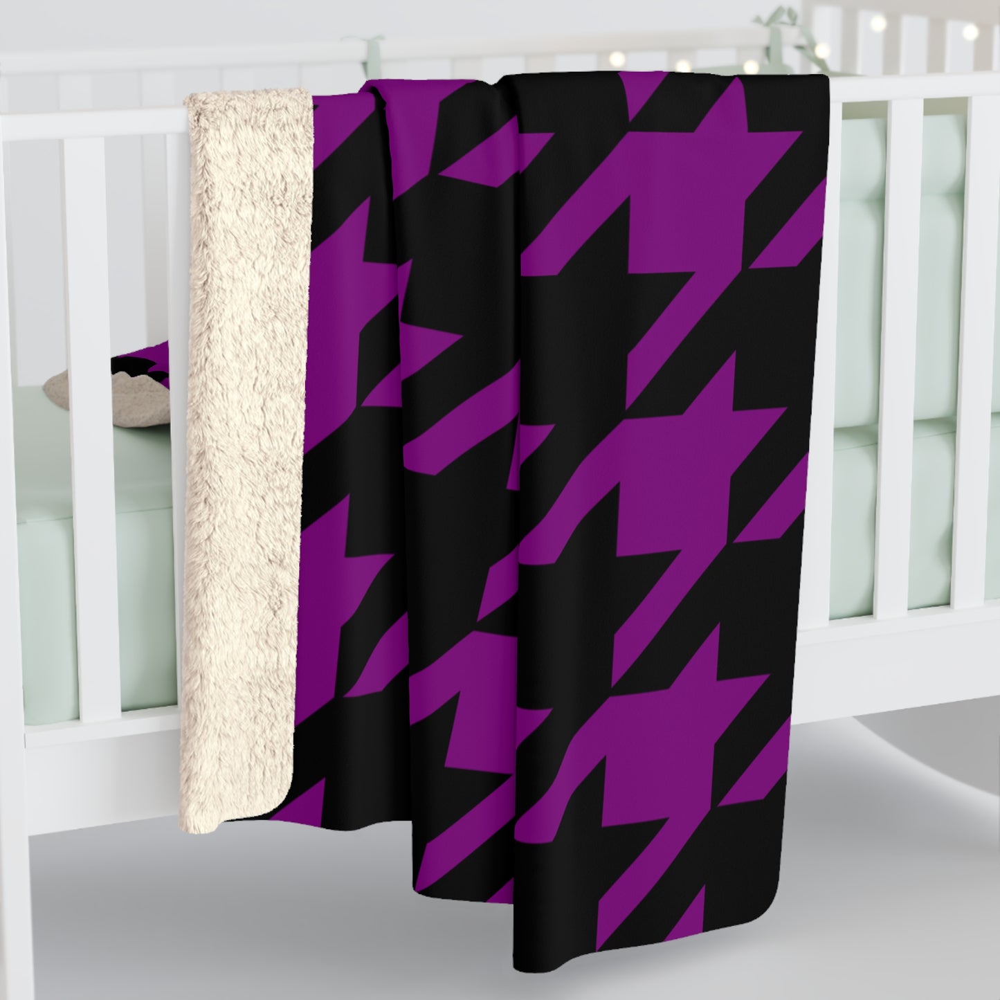 Purple, Black Retro Houndstooth Blanket Throw