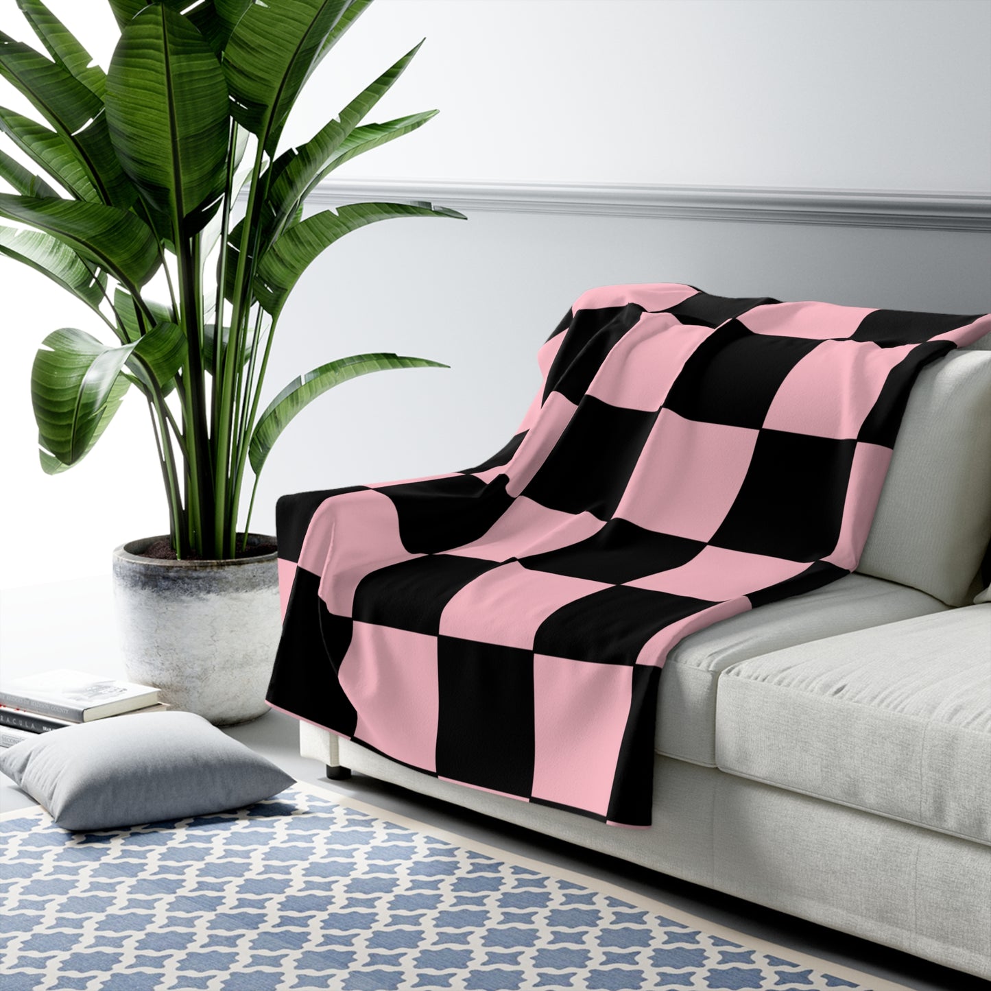 Pink, Black Retro Check Blanket Throw
