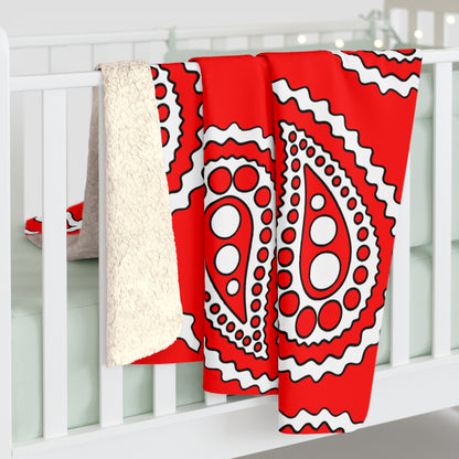 Red, White Retro Paisley Blanket Throw