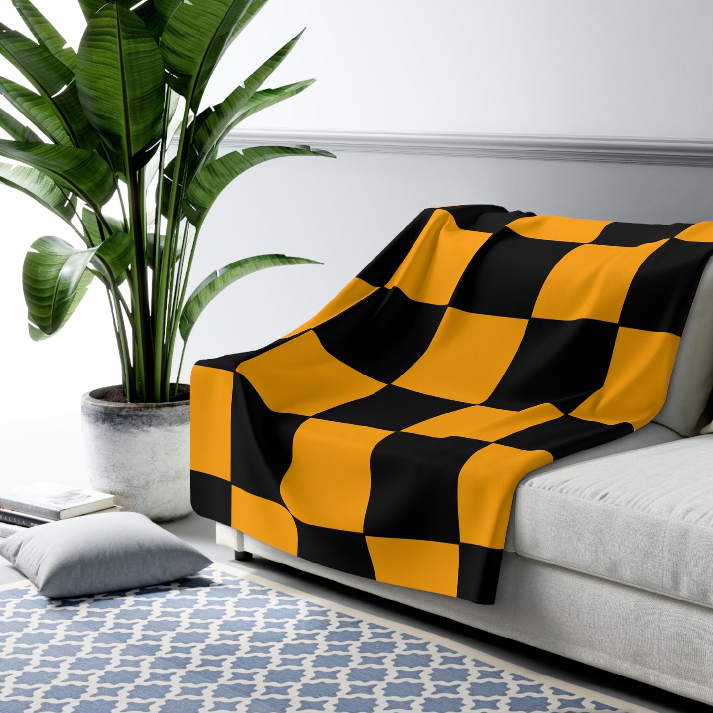 Orange, Black Retro Check Blanket Throw