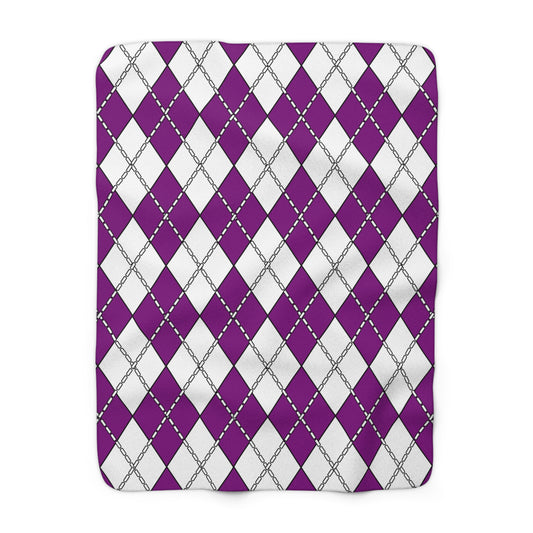 Purple, White Retro Argyle Blanket Throw
