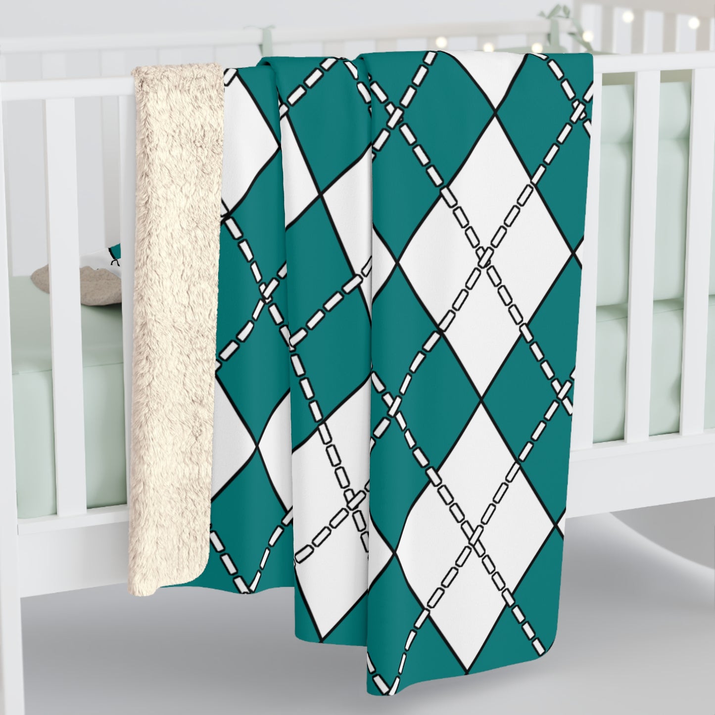 Teal, White Retro Argyle Blanket Throw
