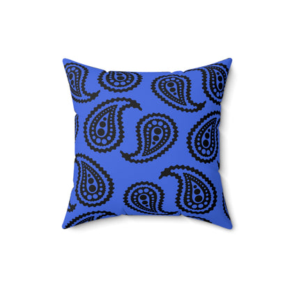 Royal Blue, Black Retro Paisley Cushion Pillow