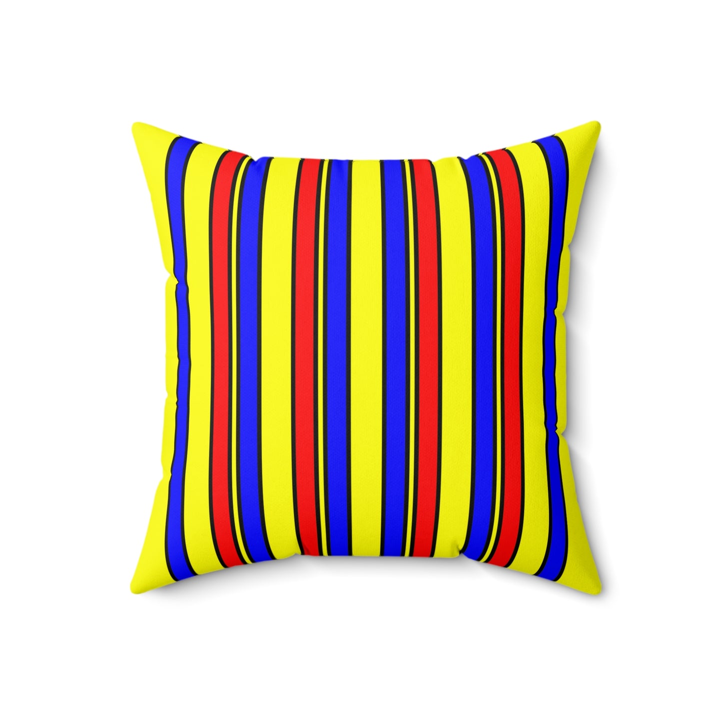 Yellow, Blue, Red Retro Stripes Cushion Pillow