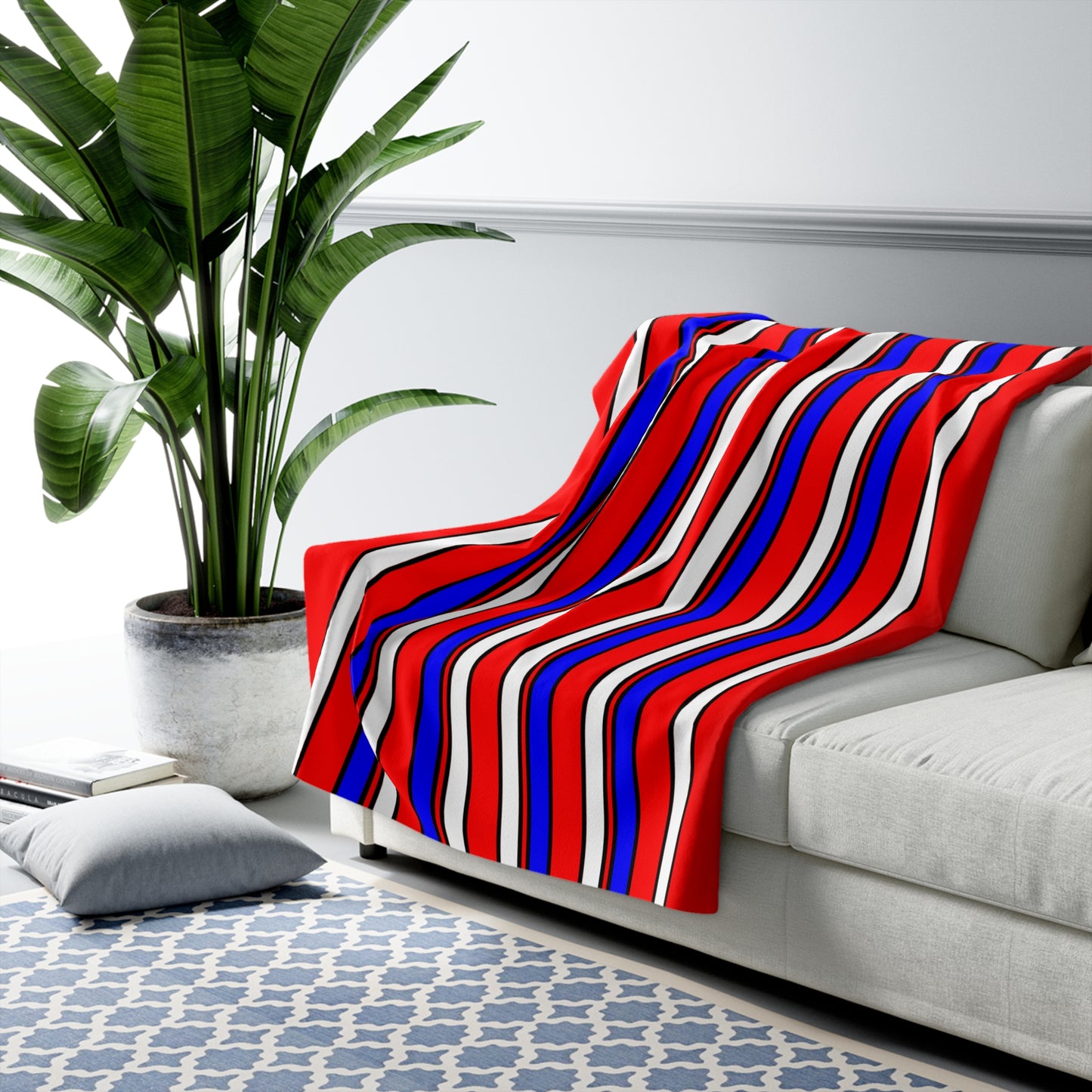 Red, White, Blue Retro Stripes Blanket Throw