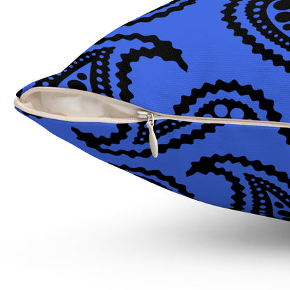 Royal Blue, Black Retro Paisley Cushion Pillow