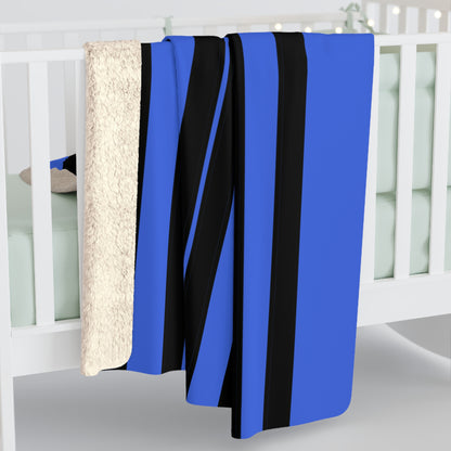 Royal Blue, Black Retro Stripes Blanket Throw