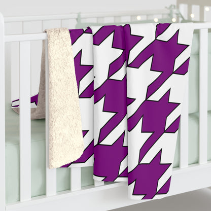 Purple, White Retro Houndstooth Blanket Throw