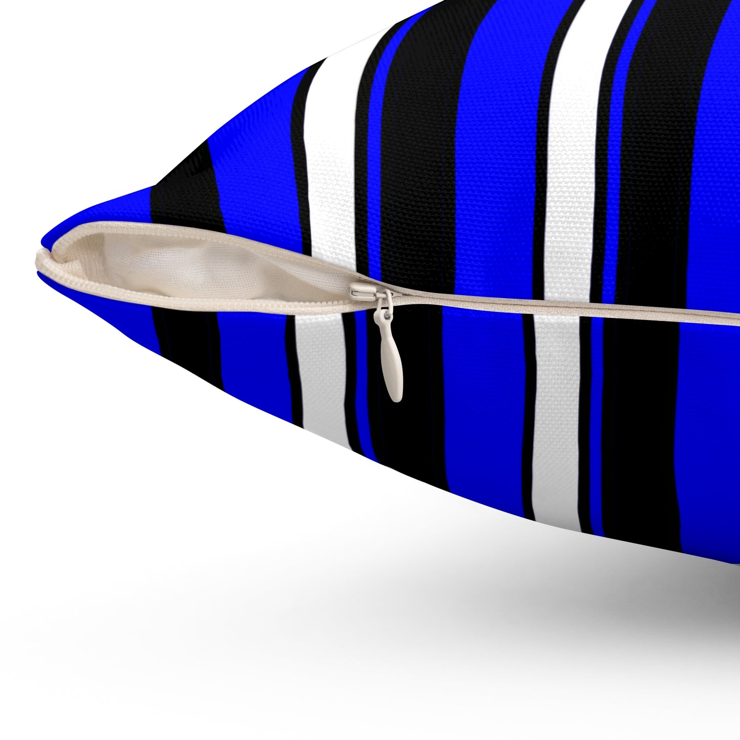 Blue, Black, White Retro Stripes Cushion Pillow