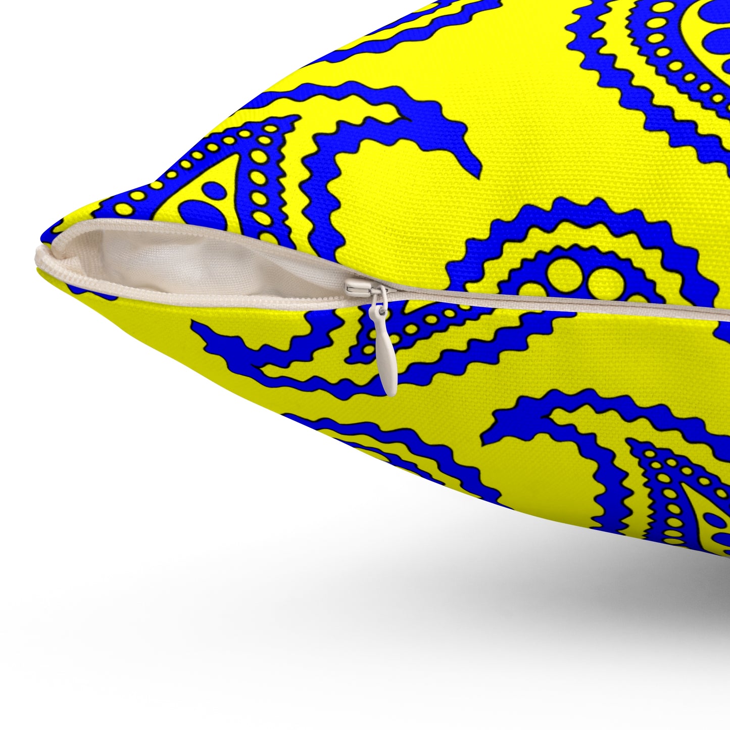 Yellow, Blue Retro Paisley Cushion Pillow