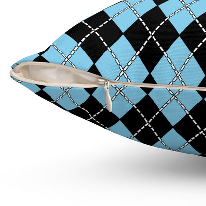 Sky Blue, Black Retro Argyle Cushion Pillow