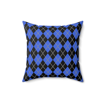 Royal Blue, Black Retro Argyle Cushion Pillow