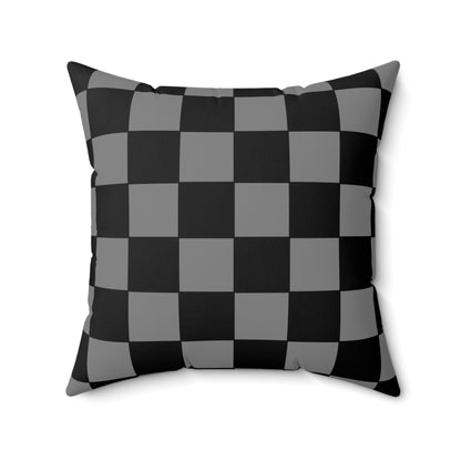 Grey, Black Retro Check Cushion Pillow