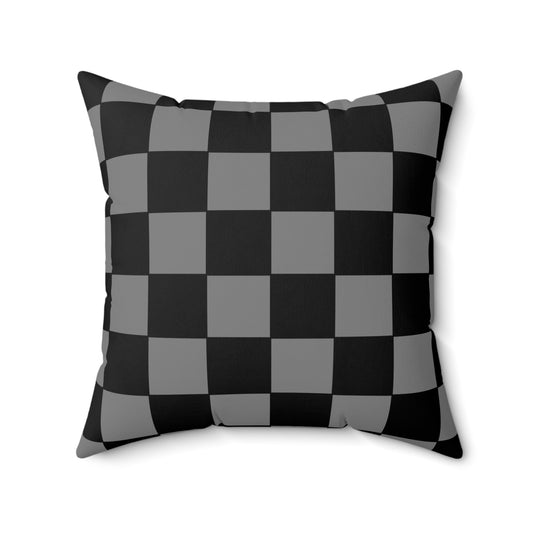 Grey, Black Retro Check Cushion Pillow