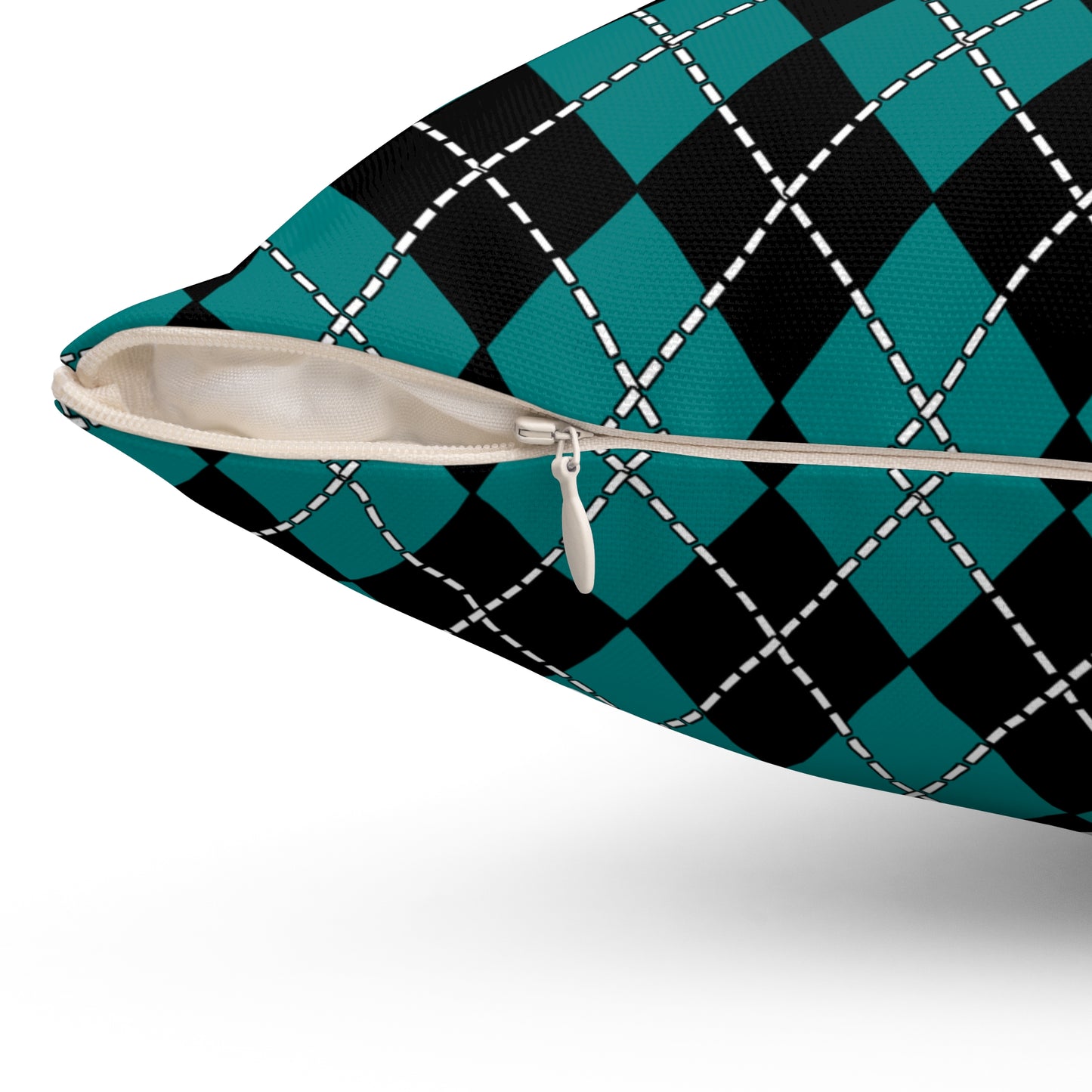 Teal, Black Retro Argyle Cushion Pillow