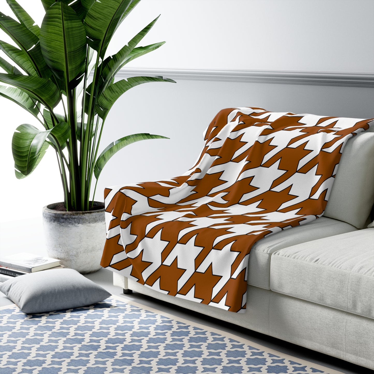 Brown, White Retro Houndstooth Blanket Throw