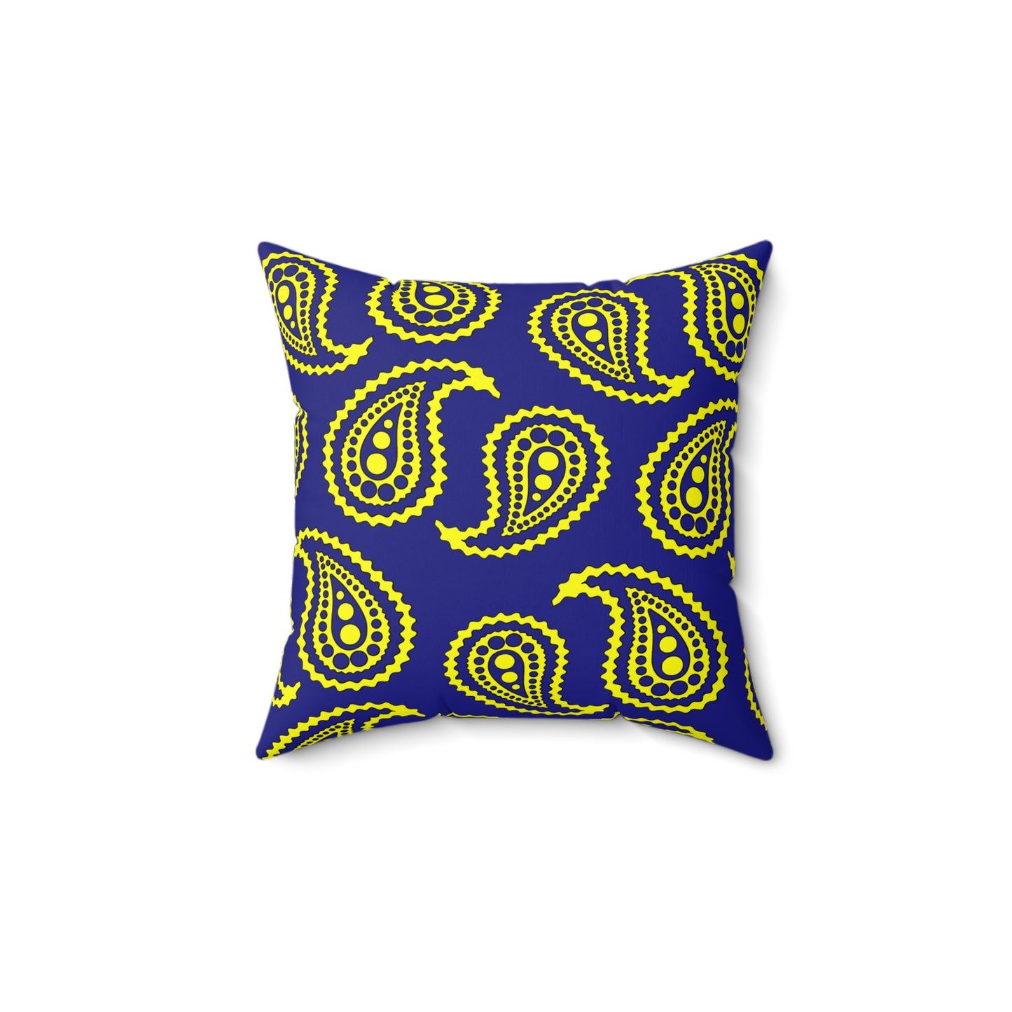 Navy Blue, Yellow Retro Paisley Cushion Pillow