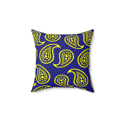 Navy Blue, Yellow Retro Paisley Cushion Pillow