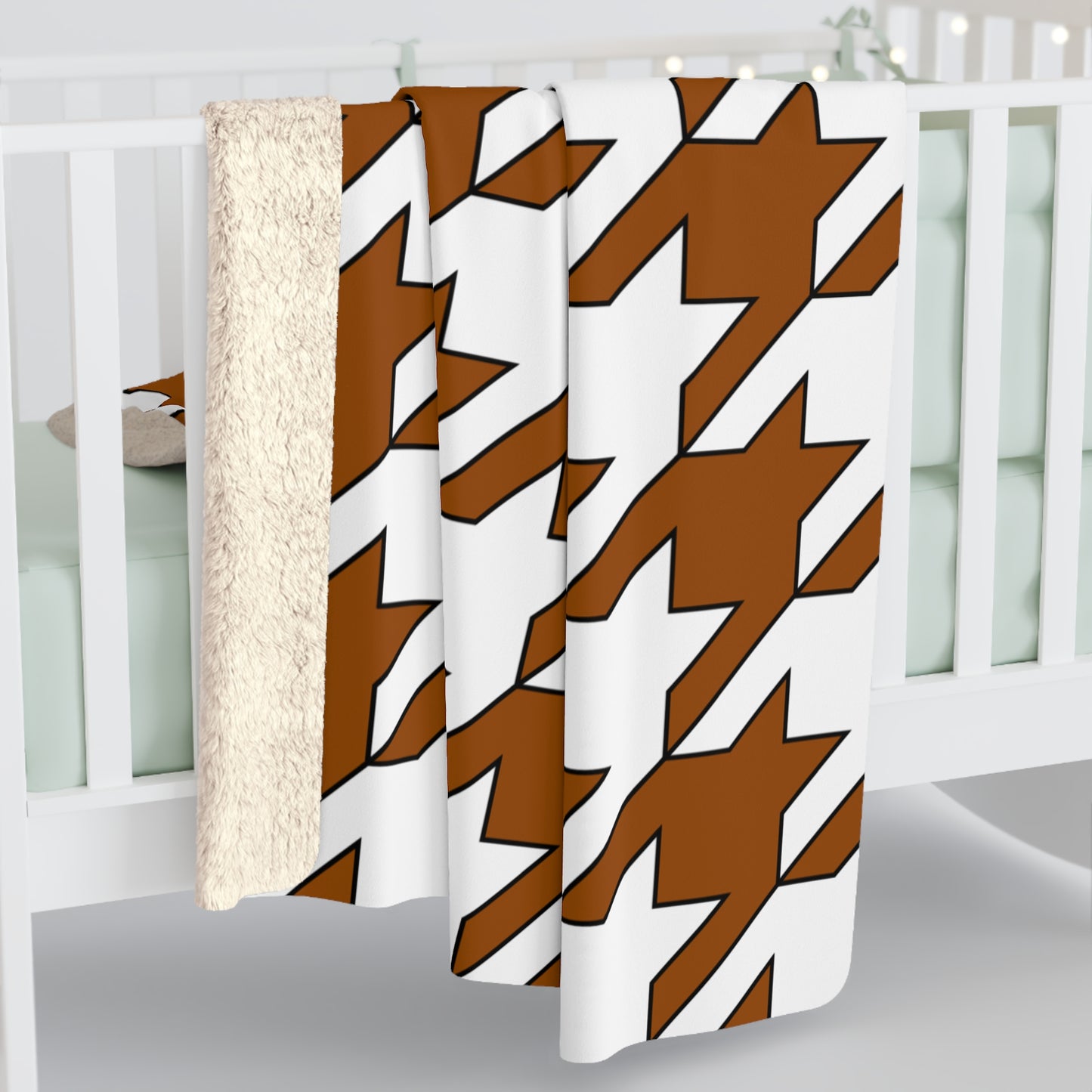 Brown, White Retro Houndstooth Blanket Throw
